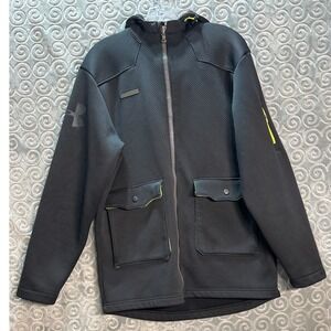 Under Armour Cold Gear Jacket Mens Small Black Full‎ Zip Hooded Pockets